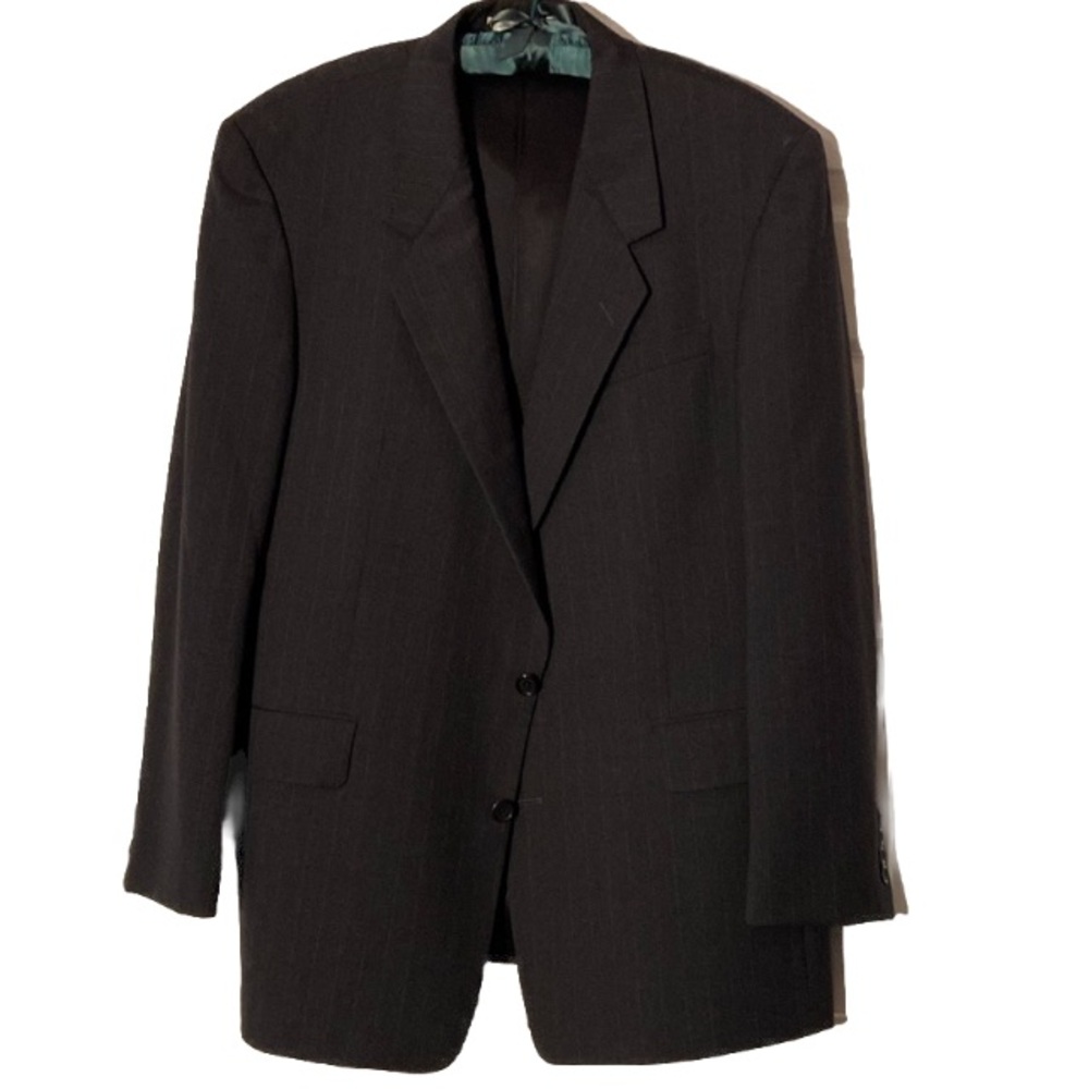 Karl Lagerfeld Paris Mens Gray Pinstriped Wool Two -Button VTG Blazer size 44R